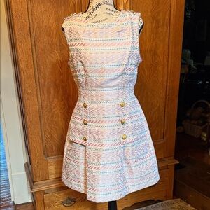 Vintage Shelli Segal Laundry 1980s-90s Brocade Dress w/ Gold Buttons & Pleats 6